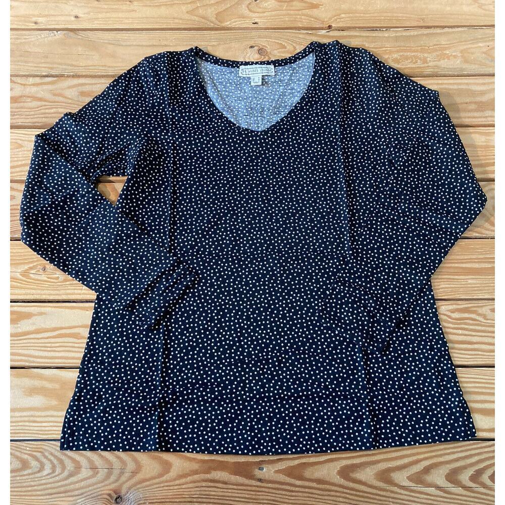 NEW The Muses Lounge Long Sleeve Polka Dot Knit Top Size Medium Women’s Black
